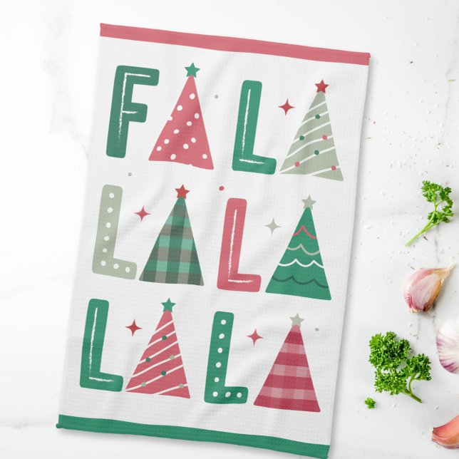 Niedliche moderne Whimsical Fa La La Geschirrtuch (cute, whimsical and fun Fa La La La Christmas typography kitchen towel)
