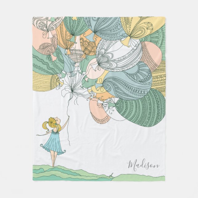 Niedliche moderne Whimsical Girl Balloons Personal Fleecedecke (Vorderseite)