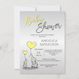 Niedliche moderne YELLOW Mommy Elephant & Baby Dus Einladung