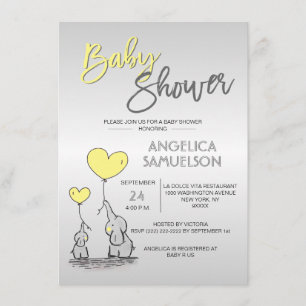 Niedliche moderne YELLOW Mommy Elephant & Baby Dus Einladung