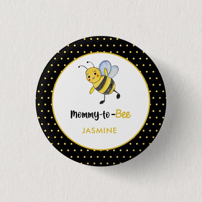 Niedliche Mommy-to-bie Bee Baby Dusche Wasserfarbe Button (Vorderseite)