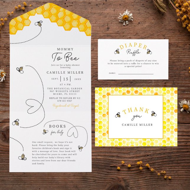 Niedliche Mommy Too Bee Baby Dusche Handgeschriebe All In One Einladung (Von Creator hochgeladen)