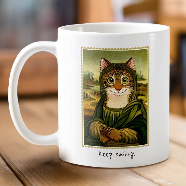 Niedliche Mona Lisa Kat Benutzerdefinierter Text Kaffeetasse (Von Creator hochgeladen)