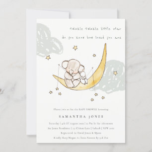 Niedliche Mondstars Elephant Bunny Baby Shower lad Dankeskarte