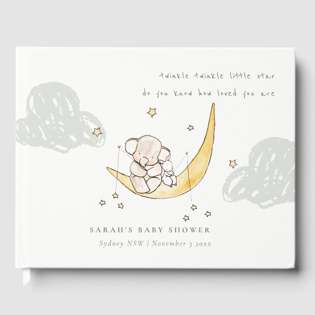 Niedliche Mondstars Elephant Bunny Neutral Baby Sh Gästebuch (Vorderseite)