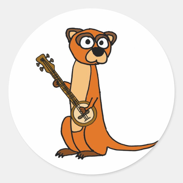 Niedliche Mongolei Banjo Cartoon Runder Aufkleber (Vorderseite)