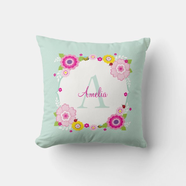 NIEDLICHE MONOGRAM Gartenanlage Blume Blumenrosa M Kissen (Vorderseite)