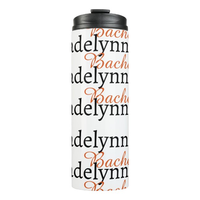 Niedliche Monogram Script Black und Red Bridesmaid Thermosbecher (Vorderseite)