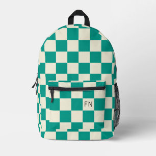 Niedliche Monogramm-Initialen und Aquamarine Check Bedruckter Rucksack