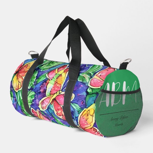 Niedliche monogramm künstlerische Aquarellgrün Duffle Bag (Rechte Ecke)