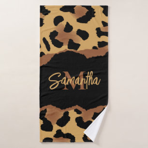 Niedliche Monogramm-Leopardrucke Badhandtuch Set