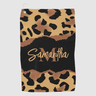 Niedliche Monogramm-Leopardrucke Golfhandtuch