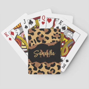 Niedliche Monogramm-Leopardrucke Spielkarten