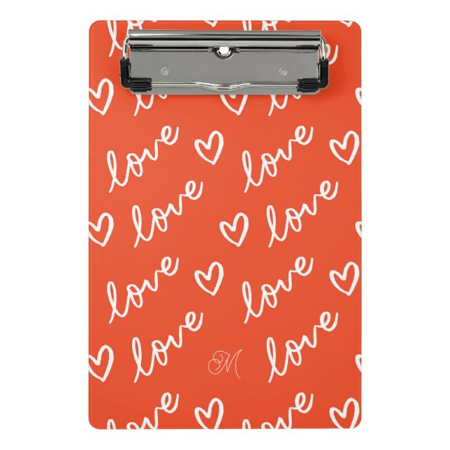 Niedliche Monogramm Rotes Herz und Liebe Buchstabe Mini Klemmbrett (Vorderseite)