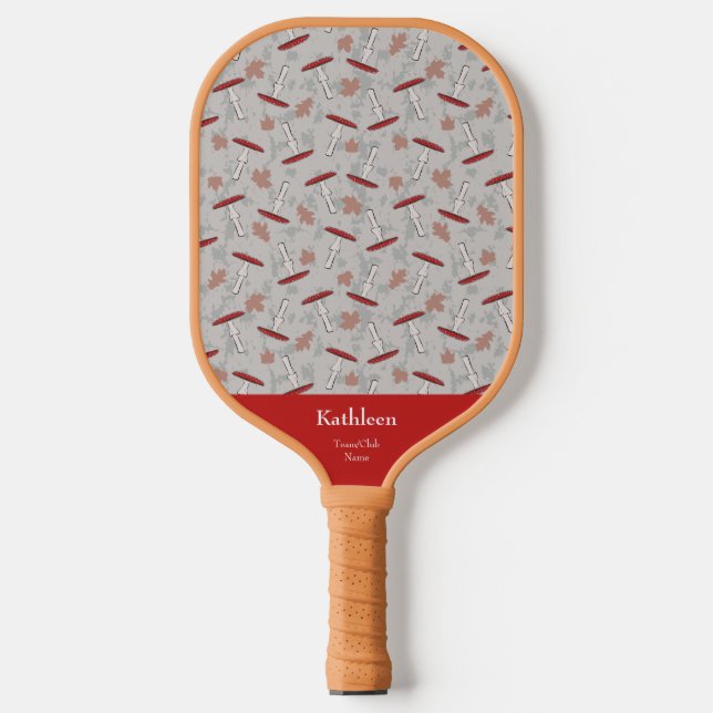 Niedliche Monogramm Team/Clubname mit Herbst-Pilzr Pickleball Schläger (Vorderseite)