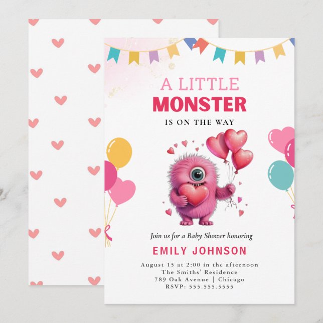 Niedliche Monster Babydusche Einladung (Vorne/Hinten)