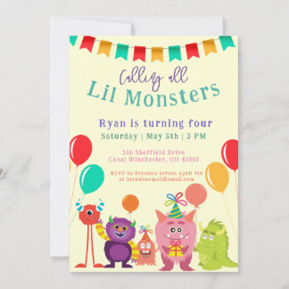 Niedliche Monster Cartoon Gelbe Geburtstagsparty Einladung