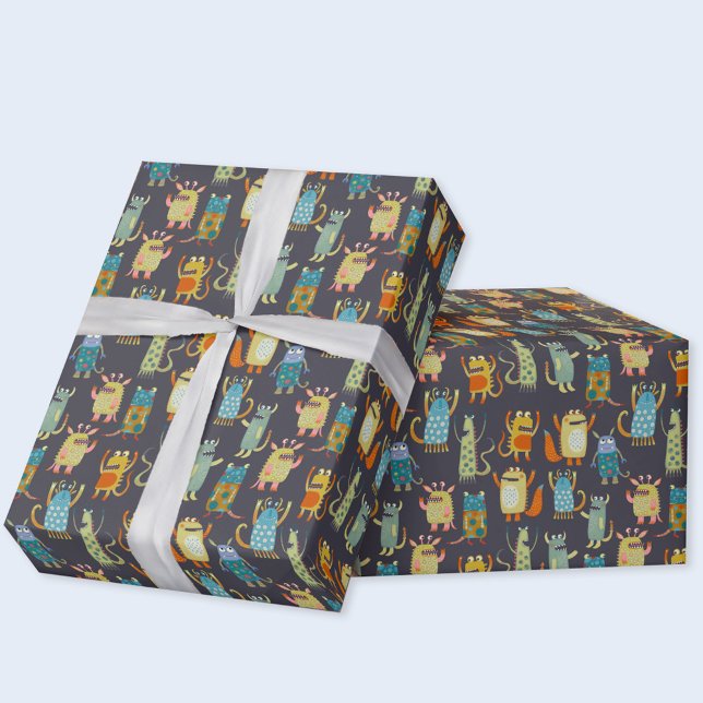 Niedliche Monster Geschenkpapier (Fun monster pattern gift wrapping paper)