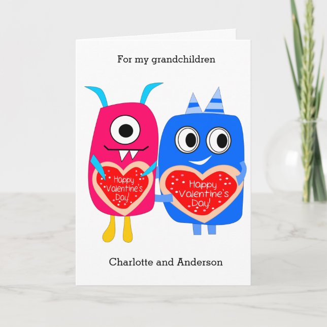 Niedliche Monster Grandkinder Feiertagskarte (Vorderseite)