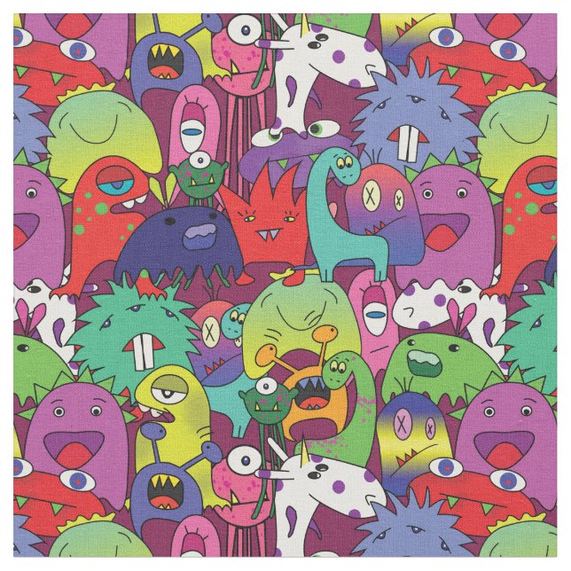 Niedliche Monster - Kindermuster Stoff (Nahaufnahme)