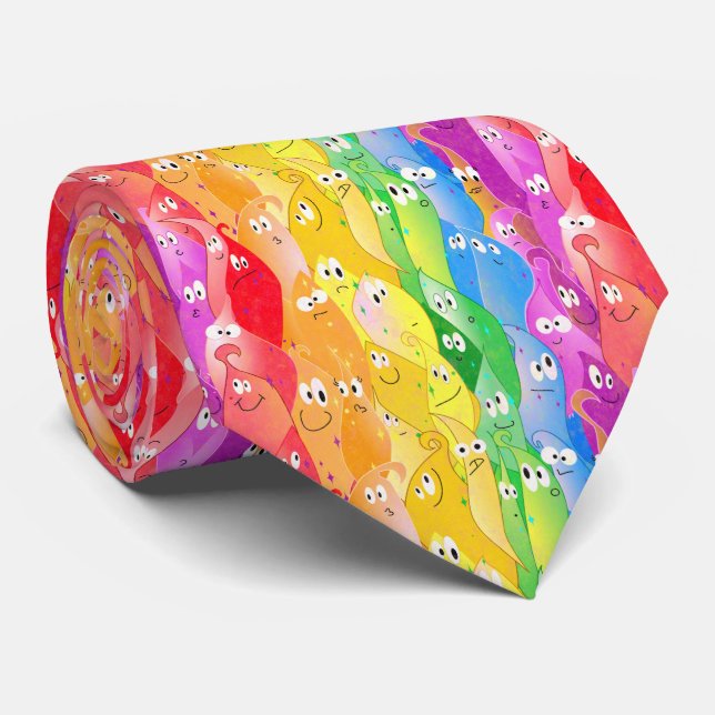 Niedliche Monster mit Regenbogen-Emotionsblocken i Krawatte (Gerollt)