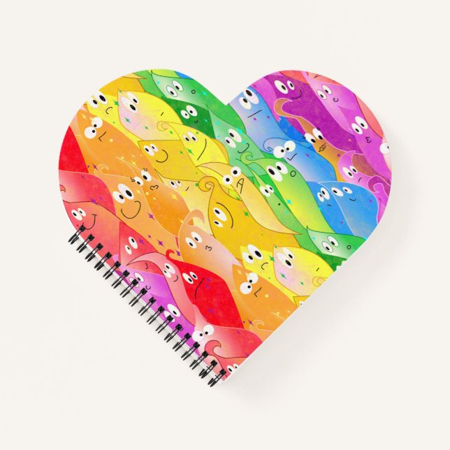 Niedliche Monster mit Regenbogen-Emotionsblocken i Notizbuch (Vorderseite)