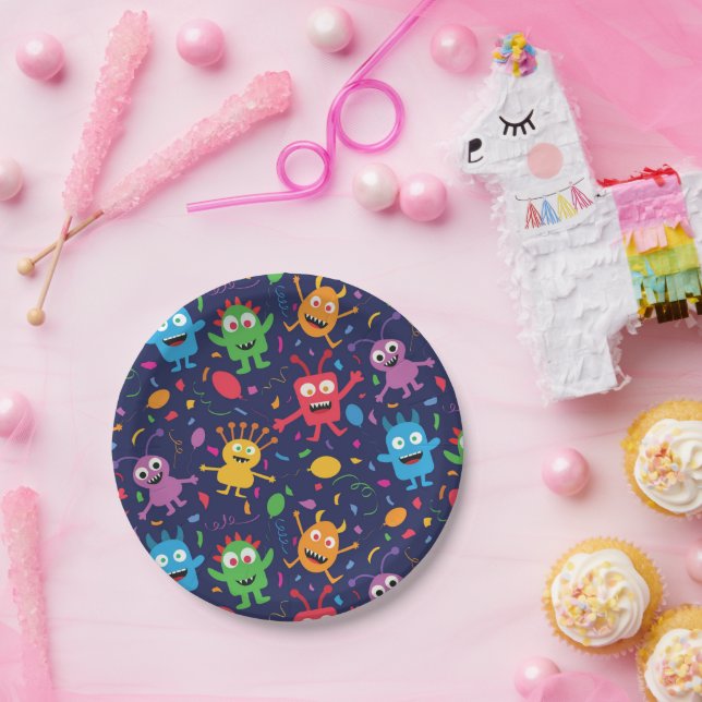 Niedliche Monster Muster mit Balloons Pappteller (Party)