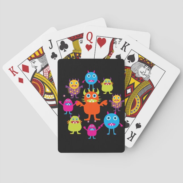 Niedliche Monster-Party-Kreaturen im Kreis Spielkarten (Rückseite)