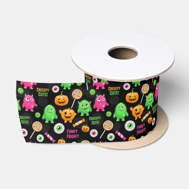 "Niedliche" Monster und Halloween Spaß nahtlos Satinband (Spule)