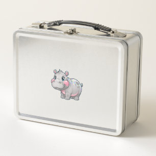 Niedliche MOO DENG Baby Pygmie Hippo Girls Besties Metall Brotdose