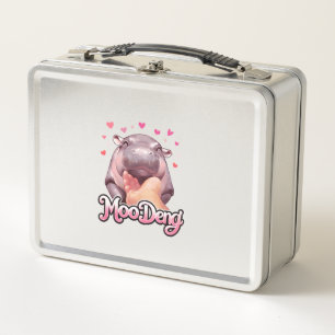 Niedliche Moo Deng Hippo Girlie Hearts für Mädchen Metall Brotdose
