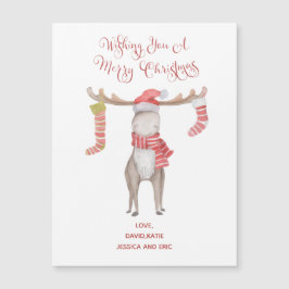 Niedliche Moose Typografie Frohe Weihnachten Magnetkarte