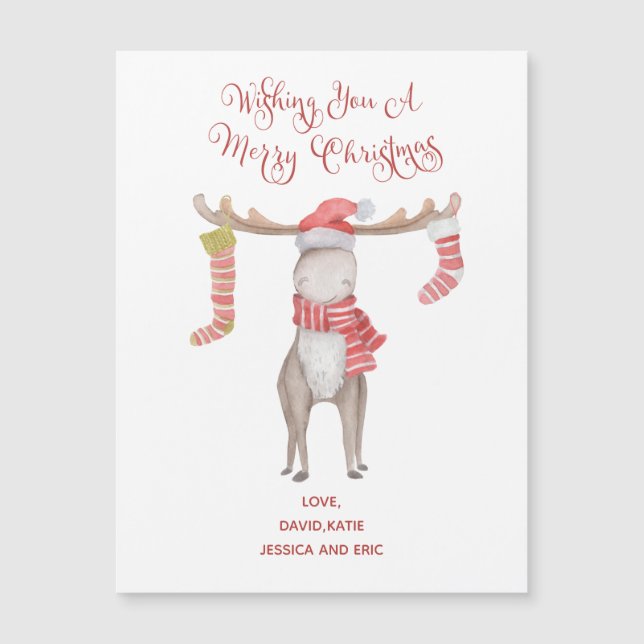 Niedliche Moose Typografie Frohe Weihnachten Magnetkarte (Vorderseite)
