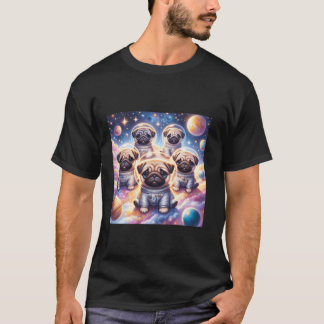 Niedliche Mops schweben in Weltraumjungen Mädchen  T-Shirt