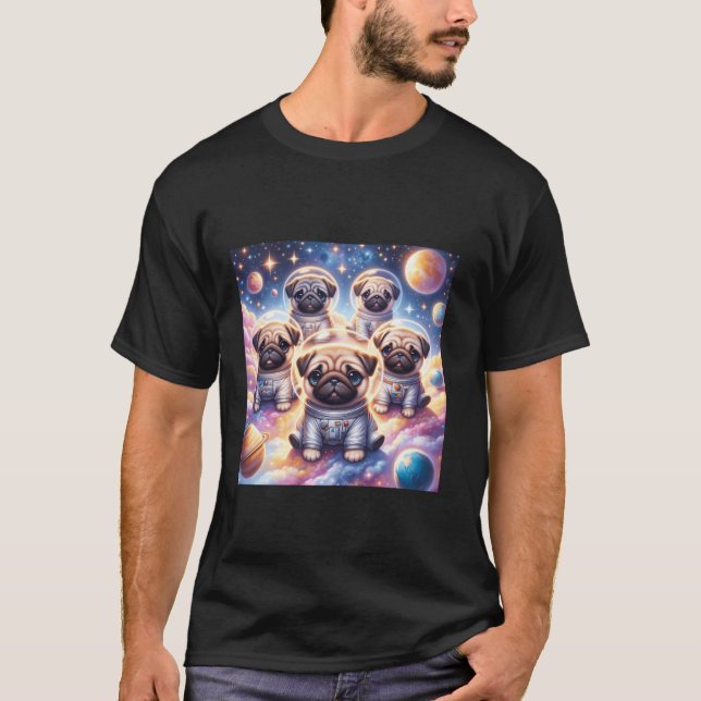 Niedliche Mops schweben in Weltraumjungen Mädchen  T-Shirt (Vorderseite)