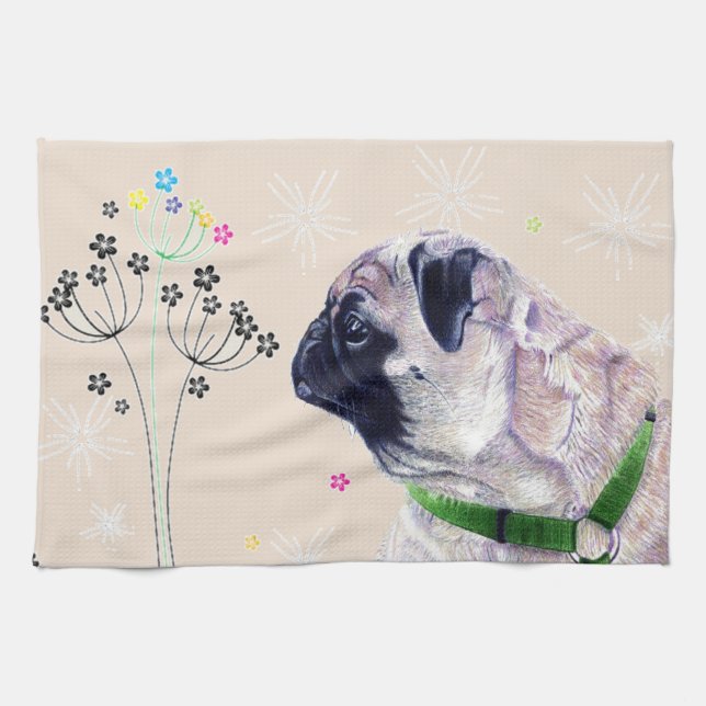 Niedliche Mops-u. Blumen-Küchen-Tücher Küchentuch (Horizontal)
