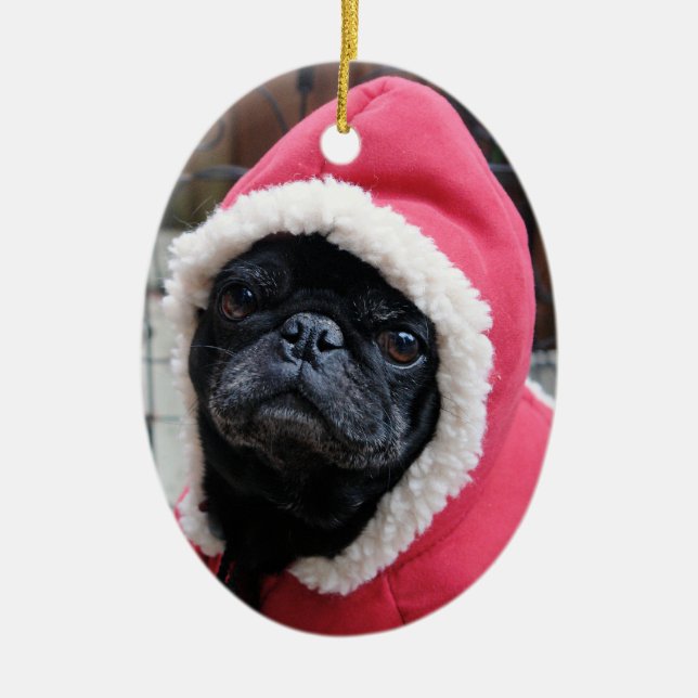 Niedliche Mops-Weihnachtsverzierung #3 Keramikornament (Vorne)