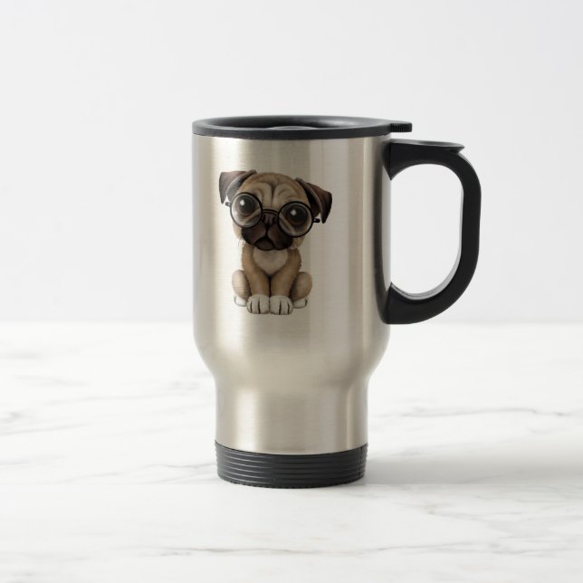 Niedliche Mops-Welpen-Hundetragende Lesegläser Reisebecher (Rechts)