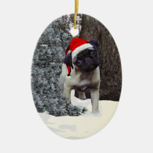 Niedliche Mops-Welpen-Weihnachtsverzierung #2 Keramikornament