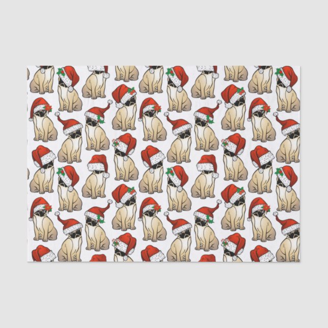 Niedliche Möpsen in Weihnachtsmannmützen Weihnacht Seidenpapier (Vorderseite)
