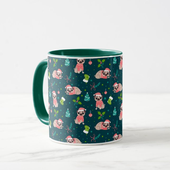 Niedliche Möpsen zu Weihnachten Tasse (Vorderseite Links)