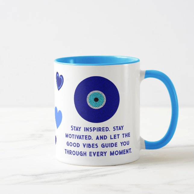 Niedliche Motivierend Vibes Blue Evil Eyes Hört Tasse (Rechts)