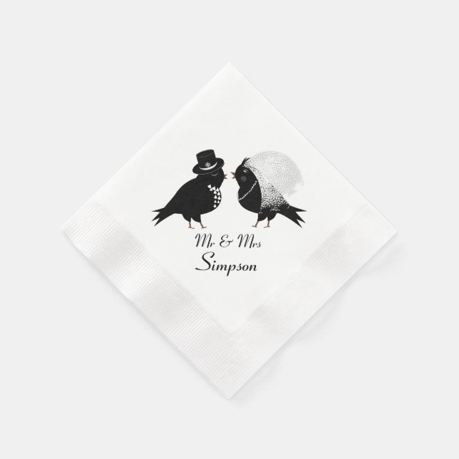 Niedliche Mr. and Mr. Love Birds Bride and Groom Serviette (Ecke)