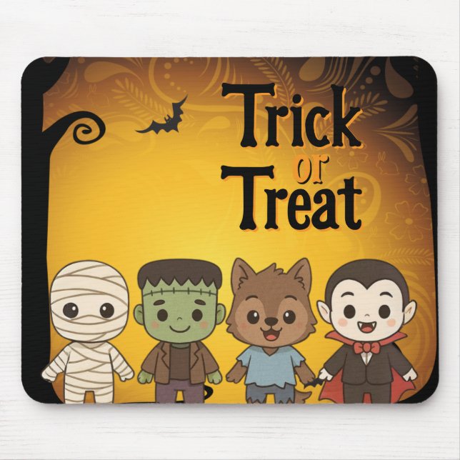 Niedliche Mumie, Frankenstein, Dracula, Werwolf Mousepad (Vorne)