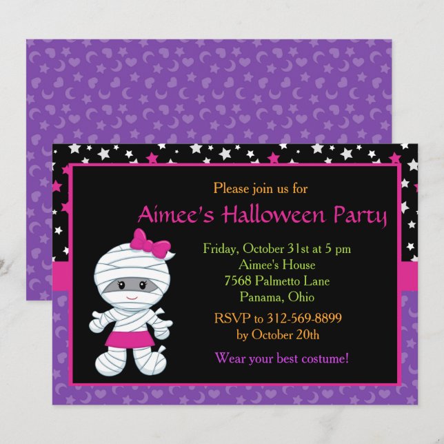 Niedliche Mummy-Halloween-Party Einladung (Vorne/Hinten)