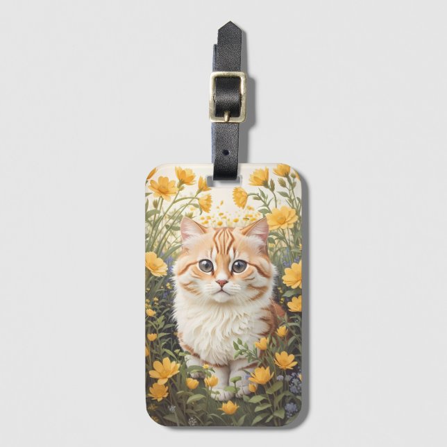 Niedliche Munchkin-Kat- und Buttercup-Blume Gepäckanhänger (Vorderseite Vertikal)