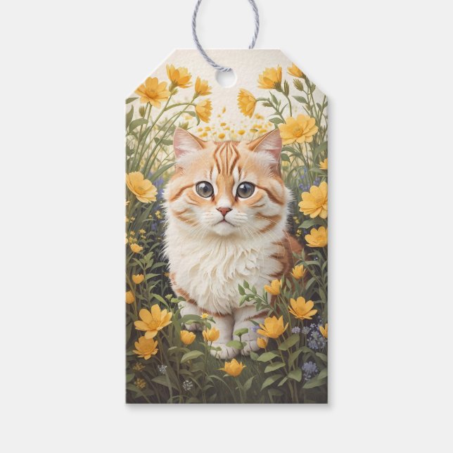 Niedliche Munchkin-Kat- und Buttercup-Blume Geschenkanhänger (Vorderseite)