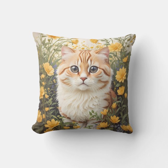 Niedliche Munchkin-Kat- und Buttercup-Blume Kissen (Vorderseite)