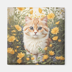 Niedliche Munchkin-Kat- und Buttercup-Blume Magnet
