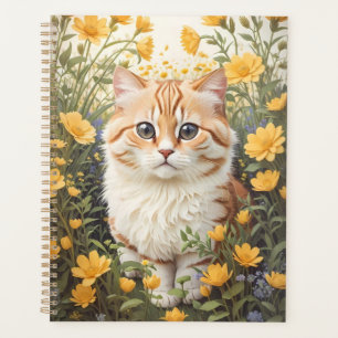 Niedliche Munchkin-Kat- und Buttercup-Blume Planer